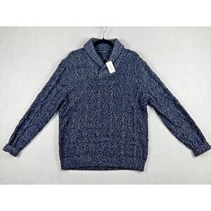 Banana Republic Men Chunky Cable Knit Sweater Large Navy Wool Yak Blend Collared